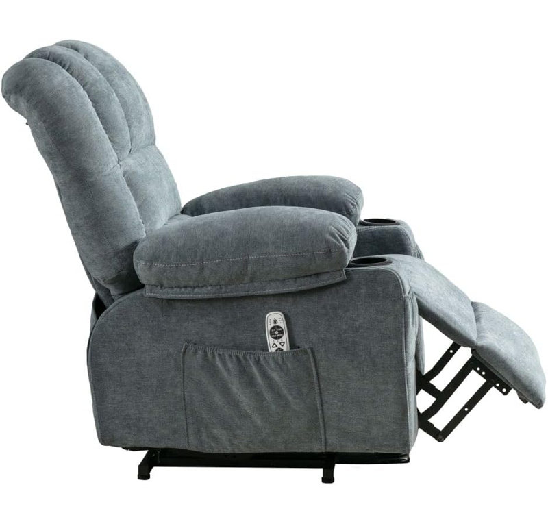 Fauteuil inclinable, inclinable et pivotant avec massage, massage vibrant et chauffant avec poche latérale, 2 porte-gobelets, port de charge USB
