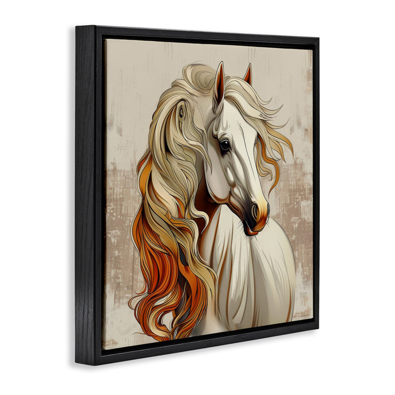 «Elegant Wavy Horse Crinière Floater» par Lazar Studio, Cadre flottant noir de jais, H 18 po x l 18 po