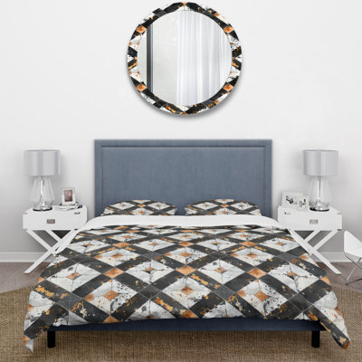 Black Gold Rustle Tiles Farmhouse II - Farmhouse Duvet Cover Set