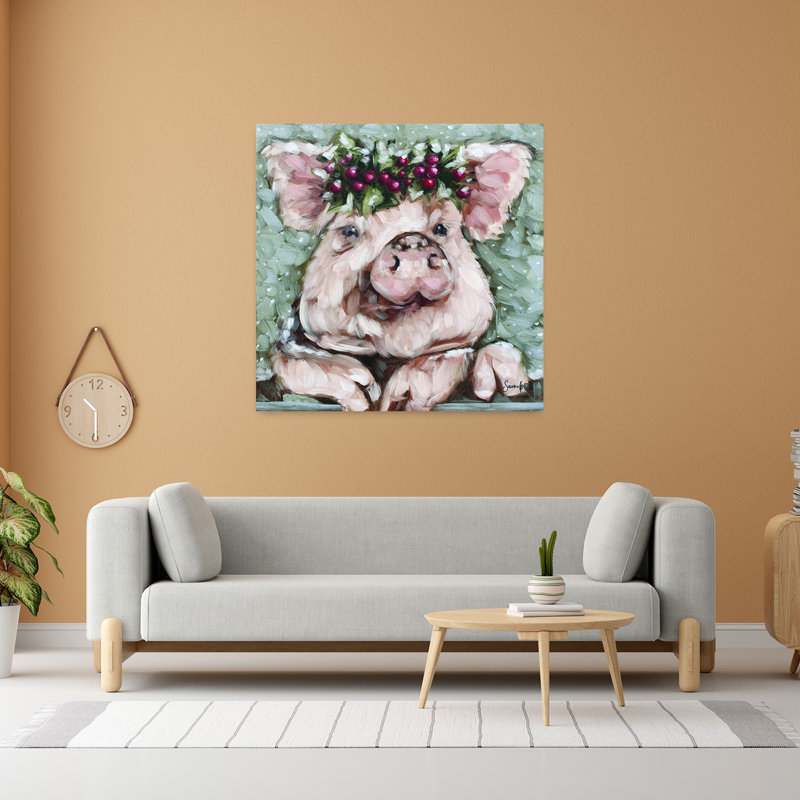 Cochon de vacances contemporain avec art des fêtes de Noël, H 48 po x l 48 po