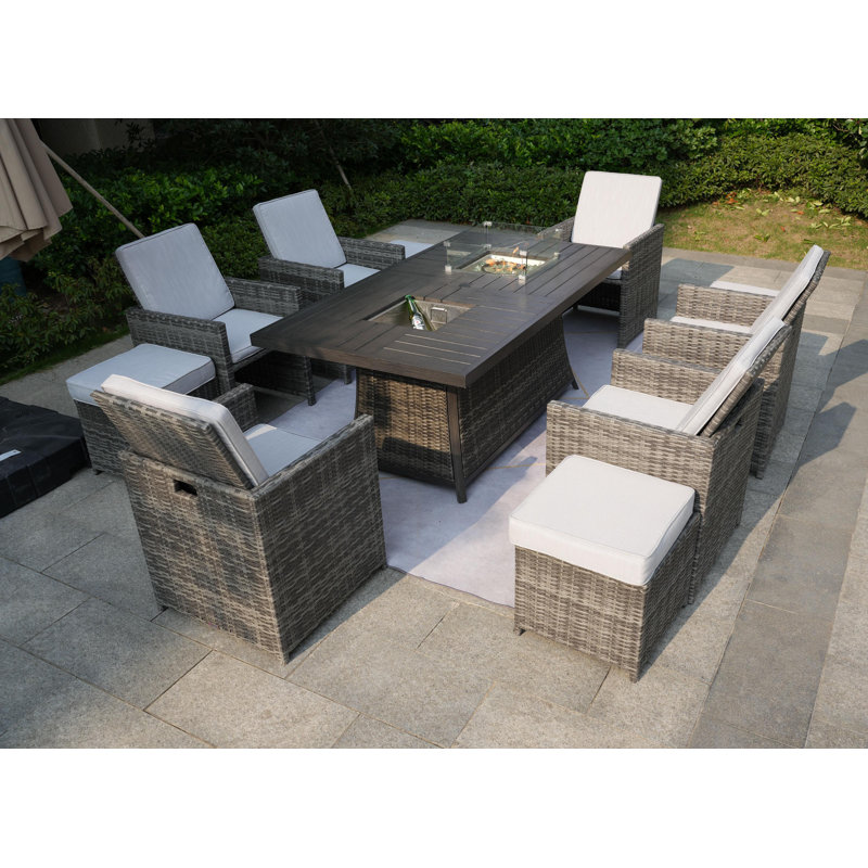 10 - Person Wicker Patio Dining Set with Rectangular Table , Cushions Included