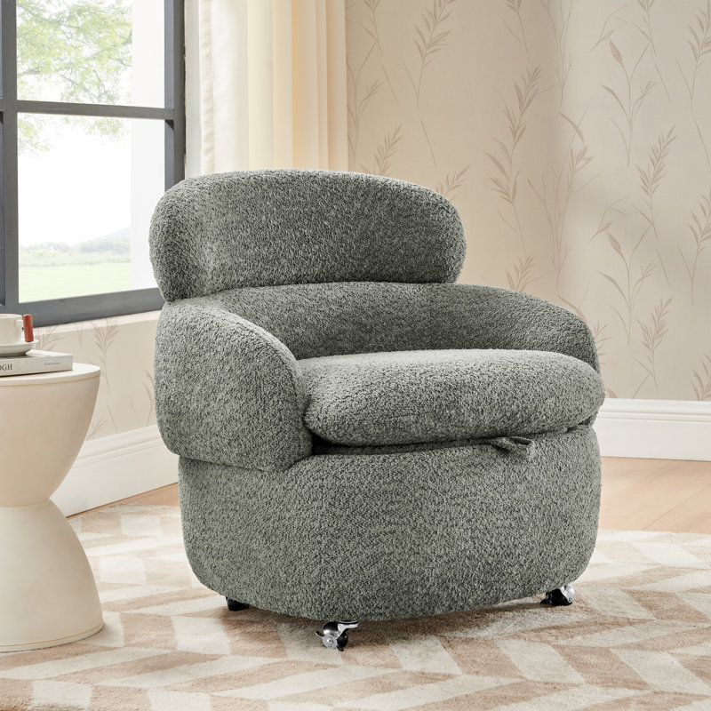 Swivel Storage Accent Chair with Casters Upholstered Single Seater 360 Rotating Chair with Hidden Storage for Living Room Bedroom