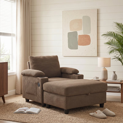 3-in-1 Manual Reclining Accent Chair with Storage Ottoman, USB Ports & Cup Holders