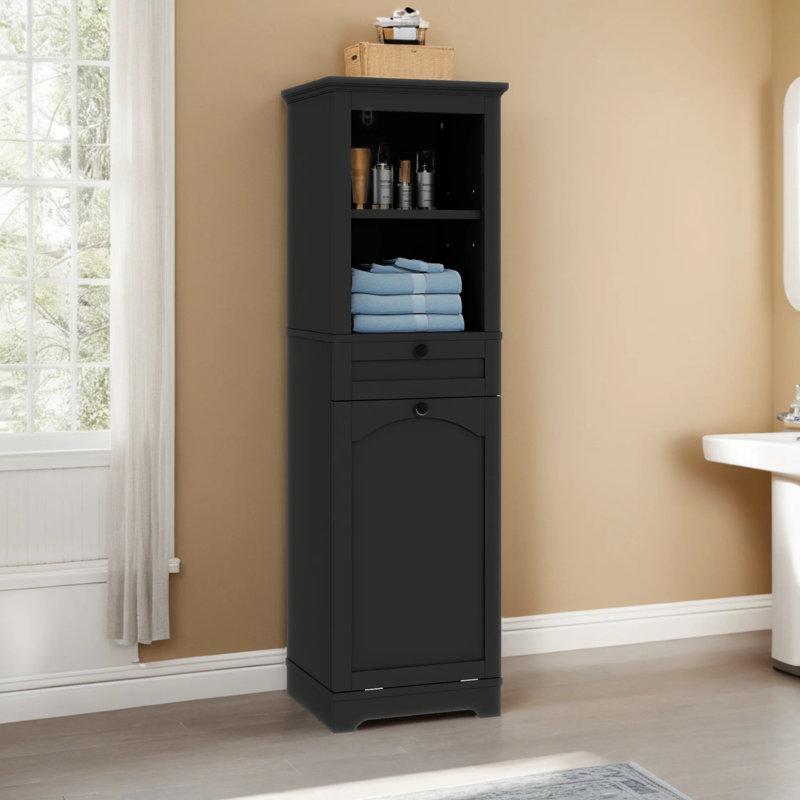Armoire à panier à linge inclinable H 53 po avec panier, Noir, noir, noir, noir