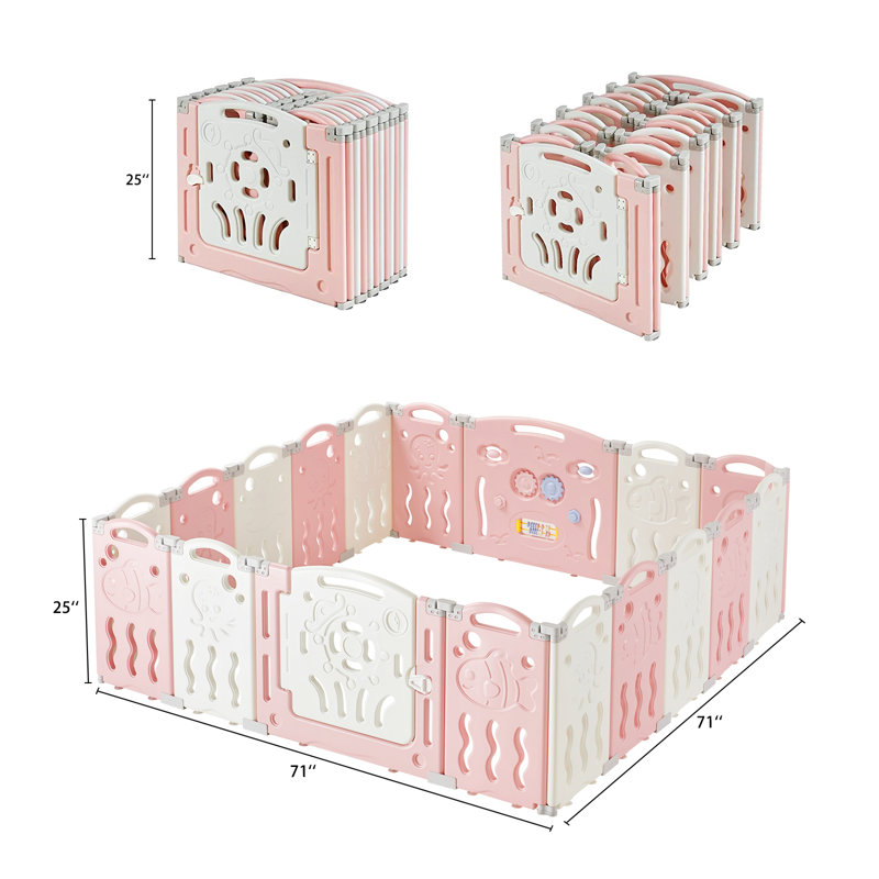Centre d'activités pour enfants avec parc de jeu et barrière de sécurité Brile Albott, H 25 po x l 71 po x P 71 po, Rose