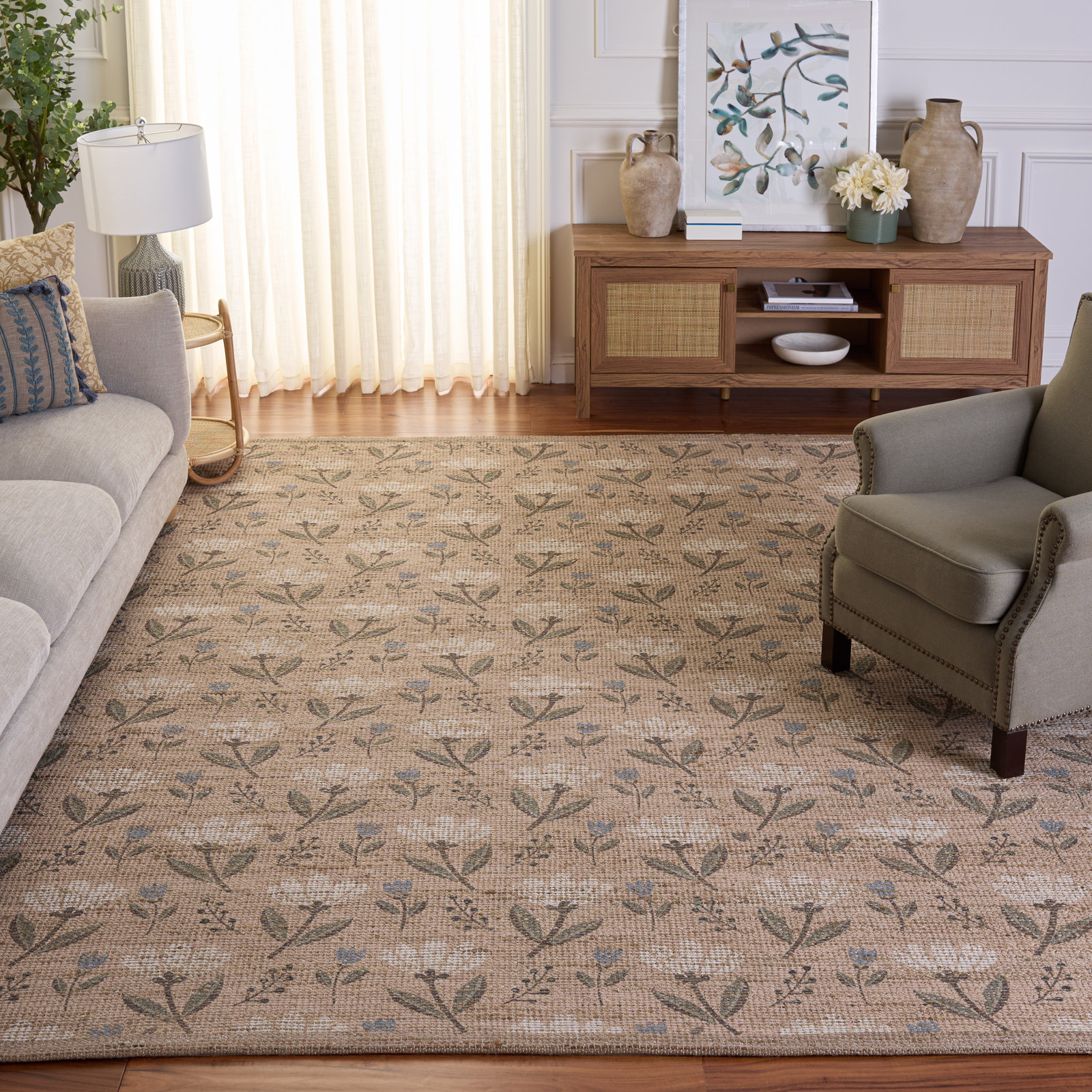 Hand-Woven Floral Jute Rug, 8'-0" X 10'-0" Rectangle