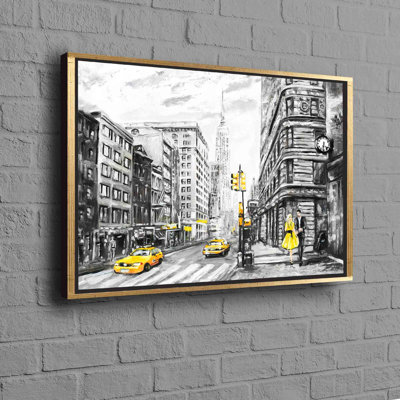 Romantic Couple Amidst New York Cityscape Abstract Wall Art