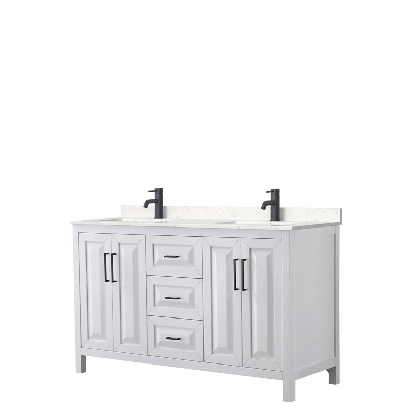 Daria 60'' W Double Vanity, White, White Cultured Marble, Brushed Gold
