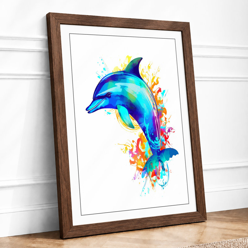 Leaping Dolphin Coastal - Print, A2 - 59.4 x 42.0 cm, Walnut