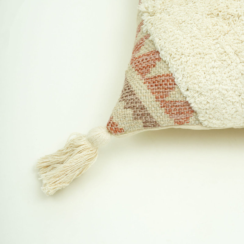 Beige Lumbar Cushion, Beige/Red Chevron, Rectangle 35cmH x 60cmW