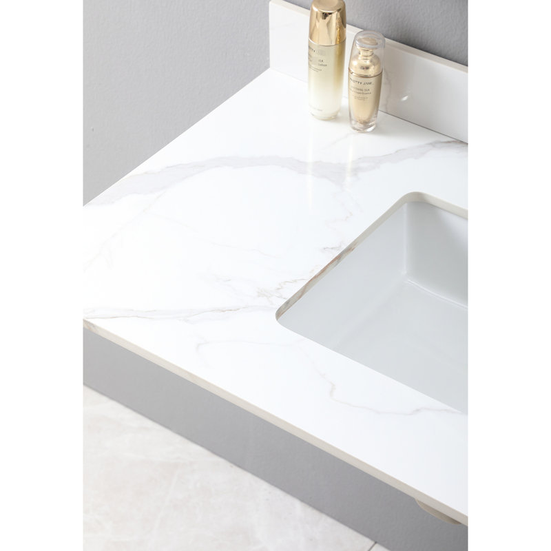 Plateau de meuble-lavabo en pierre frittée 43 x 22 avec 3 trous de robinet et lavabo en céramique de couleur carrée couleur lavabo