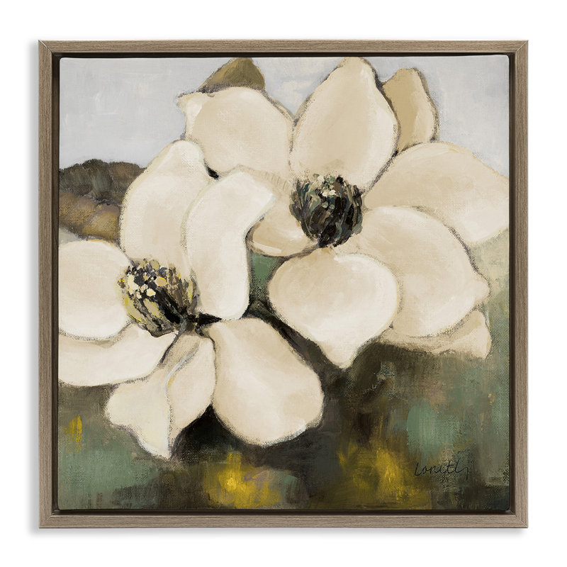 «Magnolia Blossom Duo» par Lanie Loreth, Cadre flottant orme Montalcino, H 25 po x l 25 po