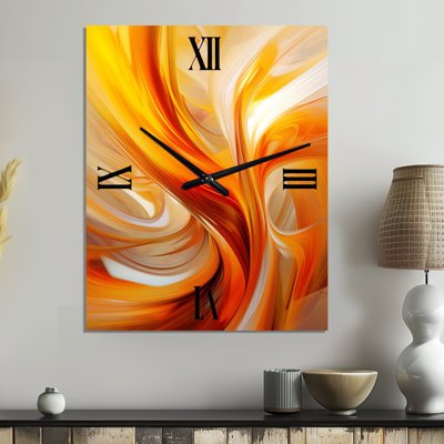 Horloge murale orange à motif abstrait fractal chaud VII