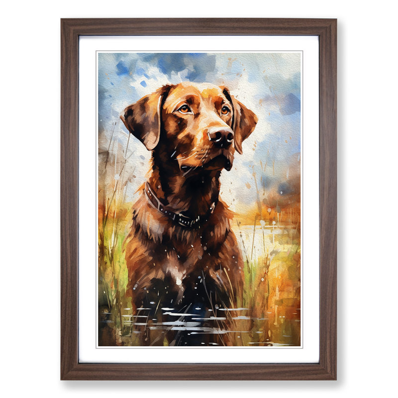 Labrador Retriever Tachisme - Single Picture Frame Print on Wood, 46cm H x 34cm W x 2cm D, Walnut Framed