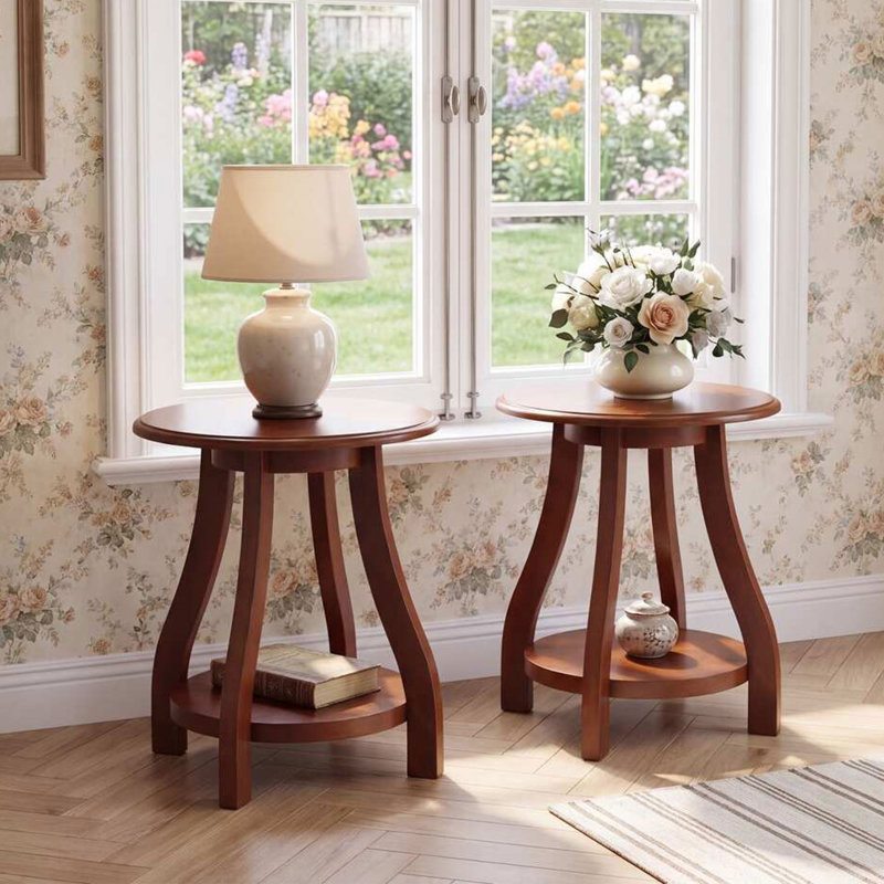 Ensemble de 2 tables d'appoint rondes en bois massif, de petites tables rondes pour le salon ou la chambre.