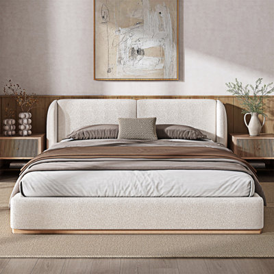 Upholstered Bed Frame With Wingback Headboard