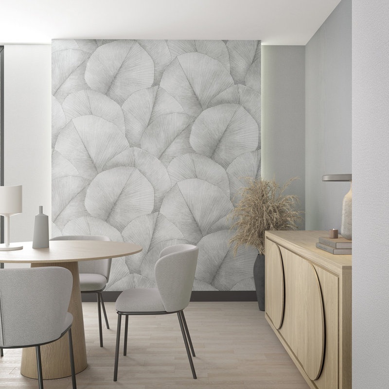 Kumano Repeatable Palm Leaf 4-Panel Wall Mural, Gray