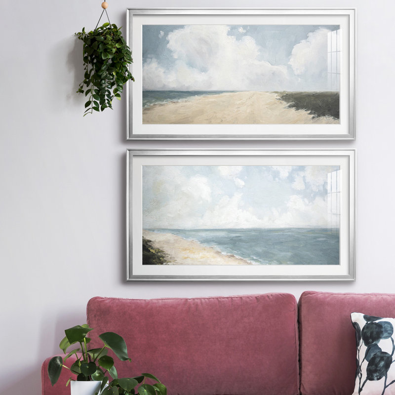 Beach Stroll - reproduction encadrée de qualité supérieure - prête à être accrochée, H 22,5 po x l 42,5 po x P 1 po, Argent
