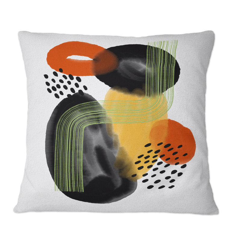 Abstrait noir et rouge à pois noirs - Coussin décoratif imprimé moderne, 16 po x 16 po