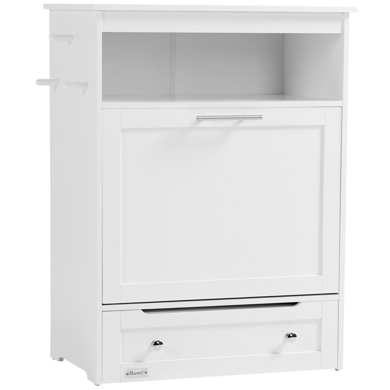White Elevated Dog Feeder Station with Storage Cabinet