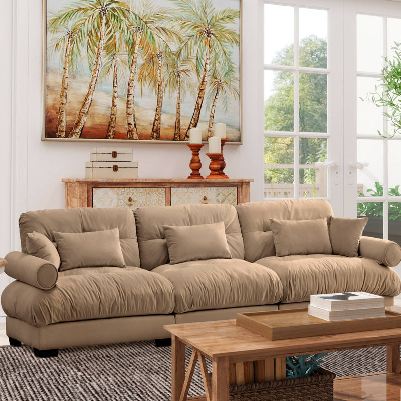 Canapé modulaire surdimensionné en velours, H 33,4 po x l 130 po x P 37 po, Tanné, 3