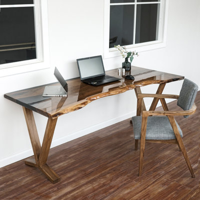Handcrafted Rustic Modern Solid Walnut Live Edge Home Office Desk
