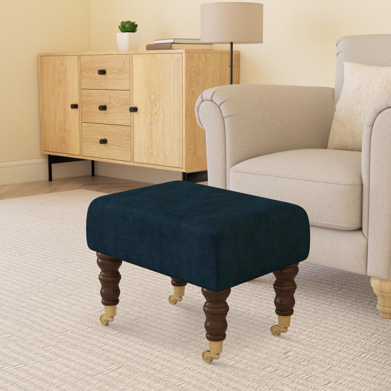 Autryville Wood Caster Leg - Fabric, Mahogany, Indigo Dark Blue, Velvet