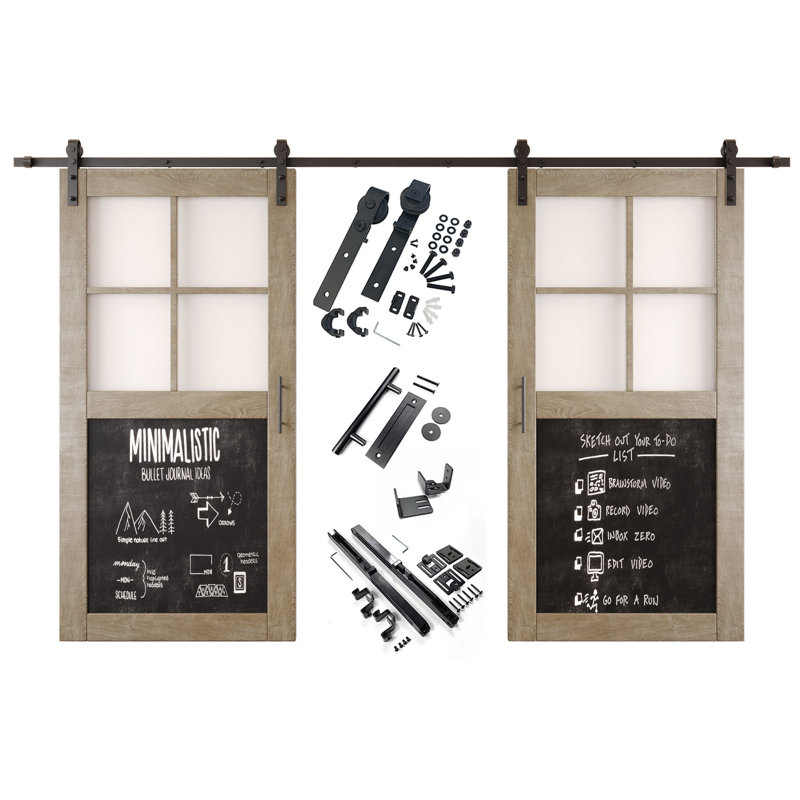 Portes de grange non assemblées et finies avec ensemble de quincaillerie d'installation non-by-pass de 32 po x 80 po Homacer Classic Grey Double, rail de 11 pi, usage intérieur seulement