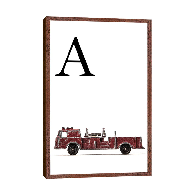 A Fire Engine Letter 1 Piece Wall Art on Canvas, 101.6 cm H x 66.04 cm W, Classic Brown Wood Framed