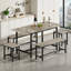 Ensemble de table de salle à manger extensible pour 4-8 à 63 pouces de large plateau de table en bois brun rustique extensible avec structure en métal, 2 bancs et 2 tabourets, peu encombrant pour la cuisine, les appartements ou les rassemblements-1274671031