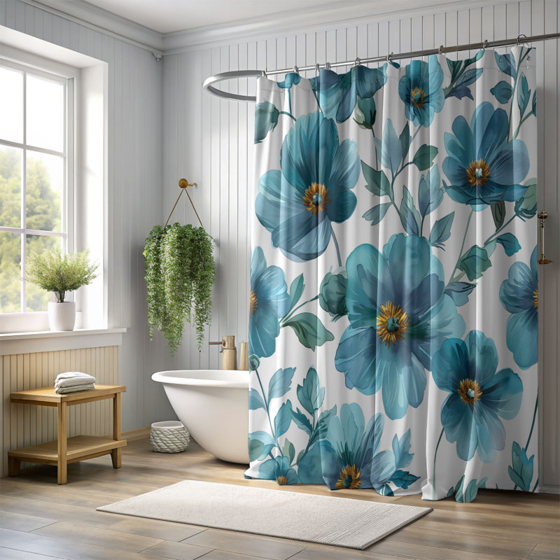 Doux art floral - Rideau de douche haut de gamme, H 74 po x l 71 po
