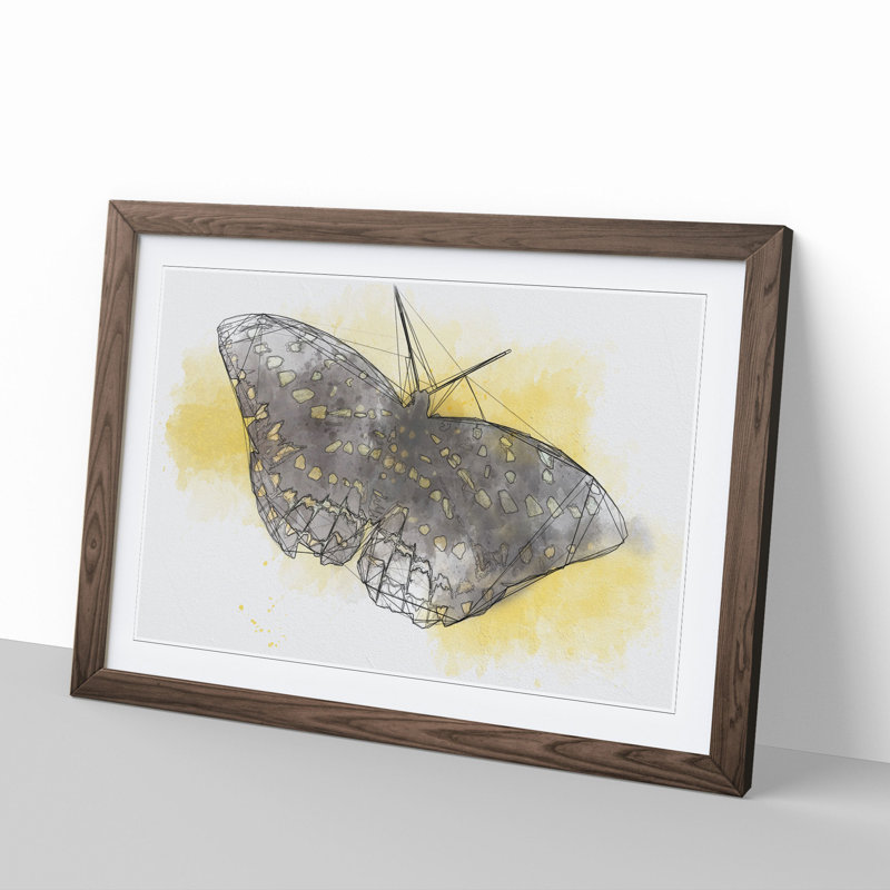 Butterfly Vol.4 Sketch - Picture Frame Painting, 27cm H x 36cm W x 2cm D, Walnut Framed