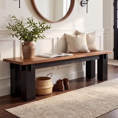Banc à chaussures de 180 cm de long, banc d'entrée de style campagnard bicolore