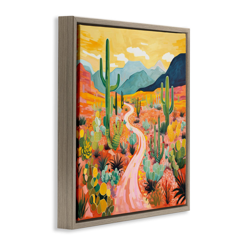  Art mural sur toile Sunrise over Desert Path par LSR Design Studio, H 25 po x l 25 po, Cadre flottant orme Montalcino