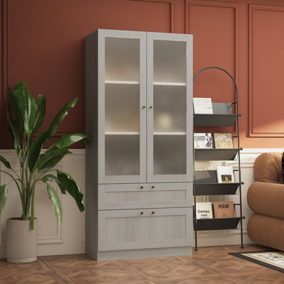 2 Frosted Glass Door Wine Bar Cabinet With 2 Drawers