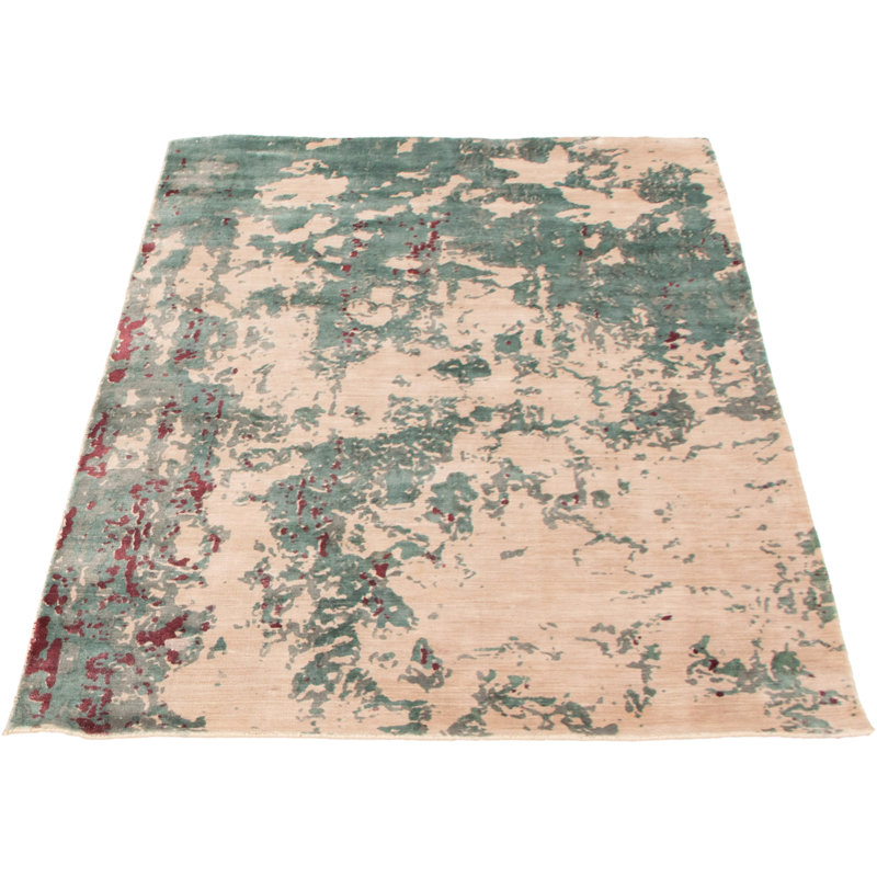 Tapis ivoire / vert / rouge tissé à la main Désolé