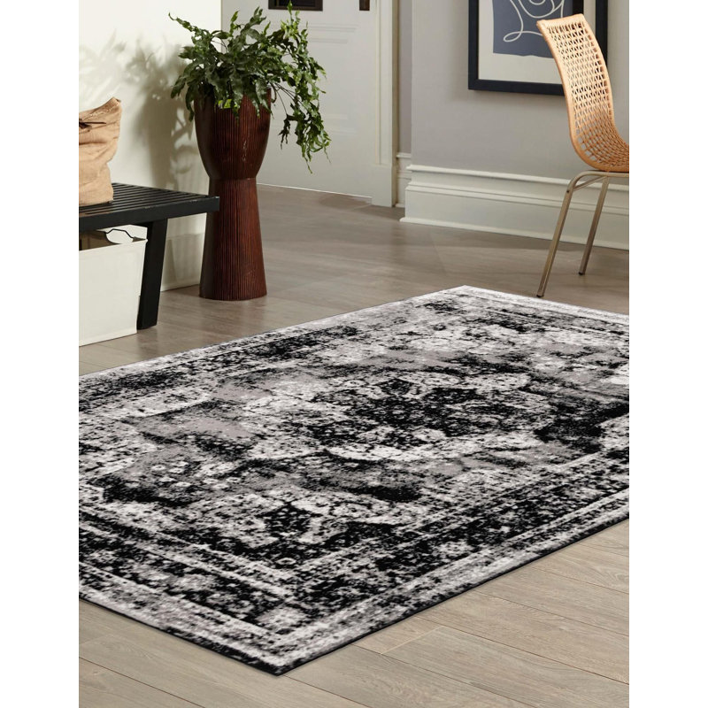 Tapis transitionnel Oneita couleur ébène, Rectangle 120 po x 169 po