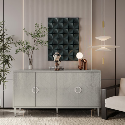 Stylish And Functional 4-Door Storage Cabinet With Pine Legs And MDF, For Living Room Bedroom,And Kitchen,Champagne