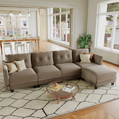 Zendajas 112" Curved Arm Convertibility 4 Seater Sofa Chaise Storage ottoman