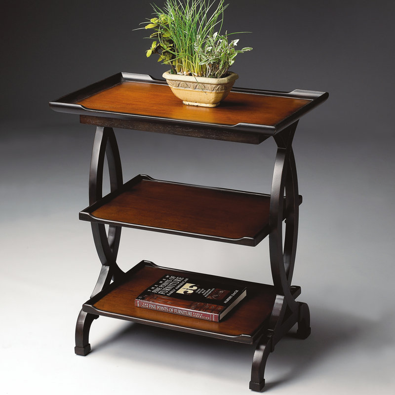 Kimiko 3 Tier Side Table, Cherry Top/Black Base