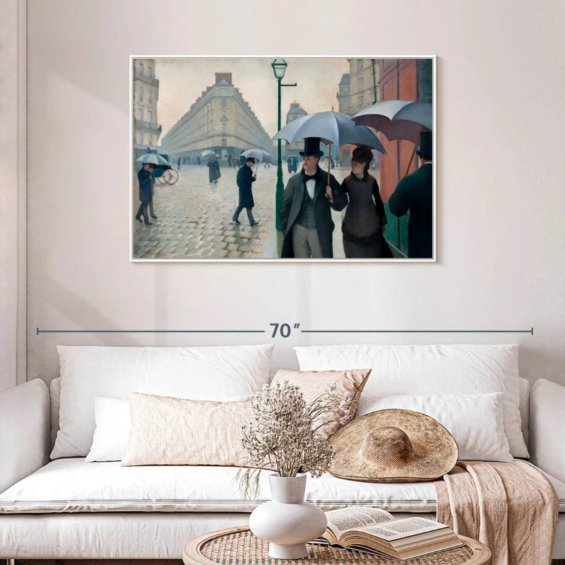 Paris, Paris, jour de pluie 1877, 43 po x 29 po, Cadre flottant blanc