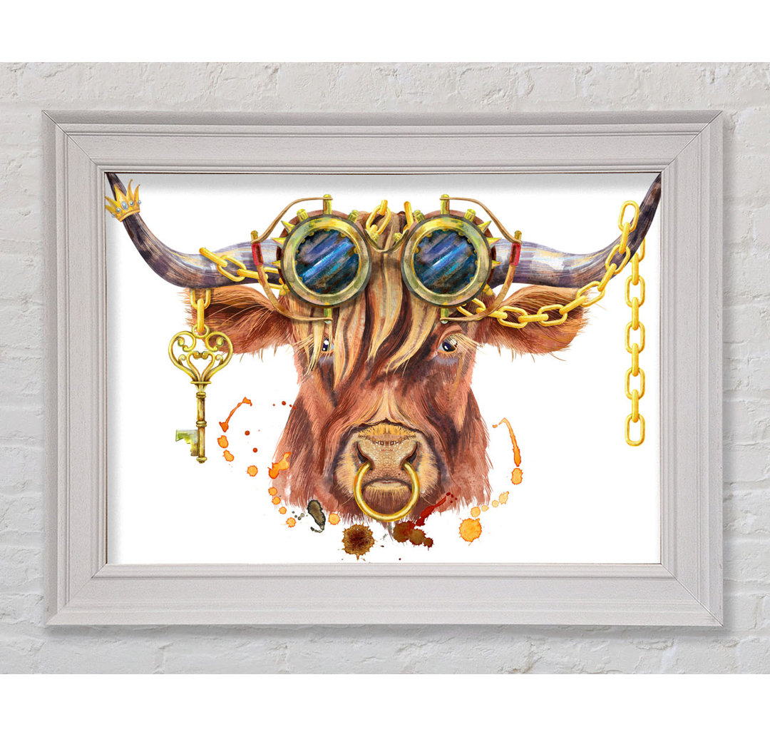 Die Highland Cow Goggles Gerahmter Druck