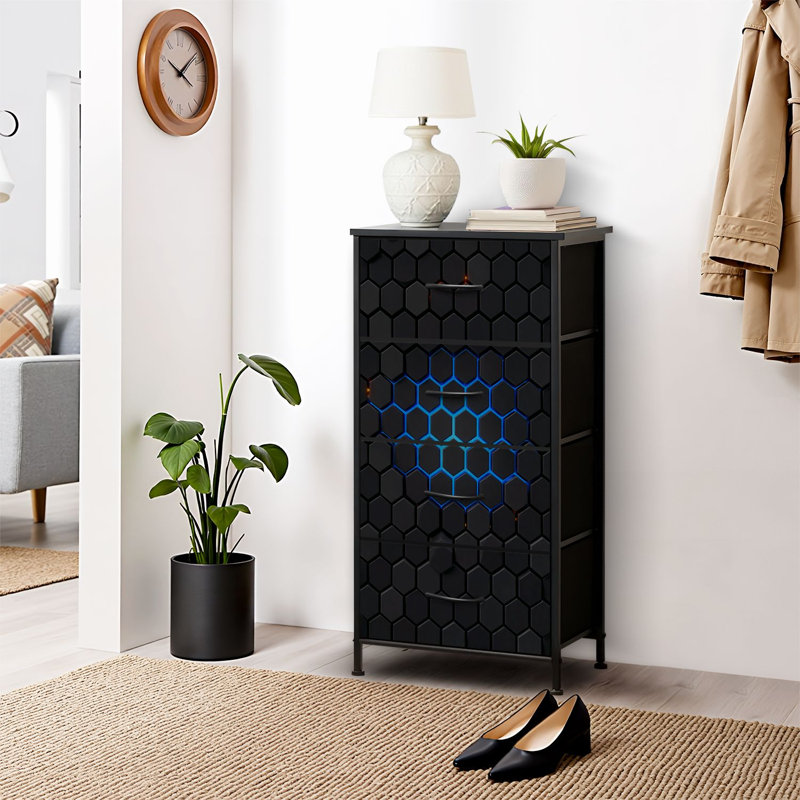 4 Drawer Dresser for Bedroom, Narrow Chest of Drawers, Wooden Top and Study Iron Frame 18"x37.5"-(WxH)