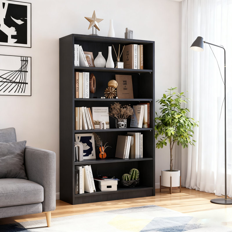 Bibliothèque à 5 niveaux avec tablettes réglables, (5 tablettes) H 59,8 po x l 33 po x P 11,6 po, Noir