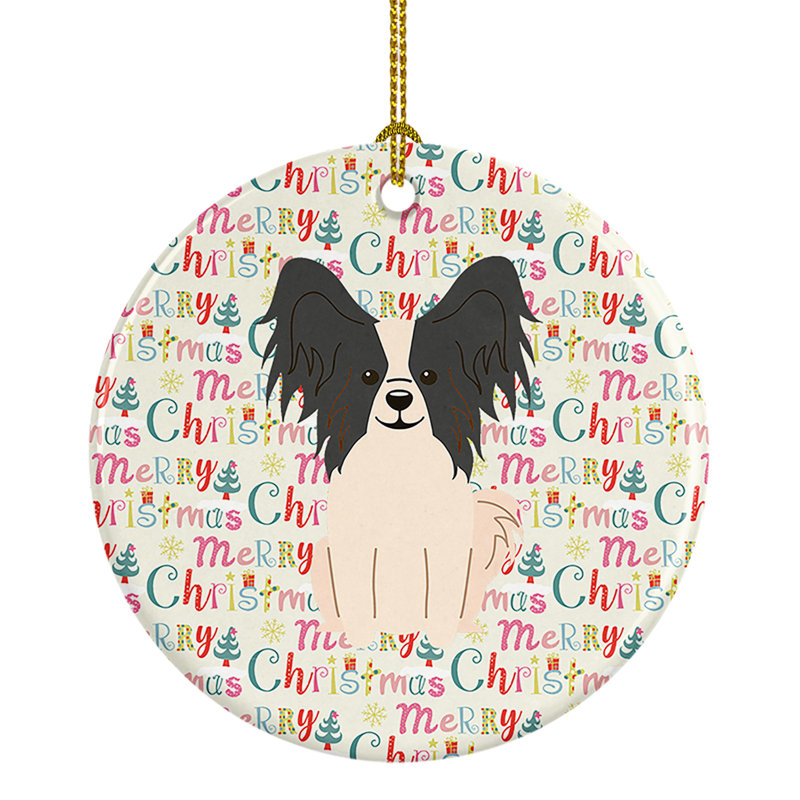 Ornement suspendu Merry Christmas Papillon, Beige / noir