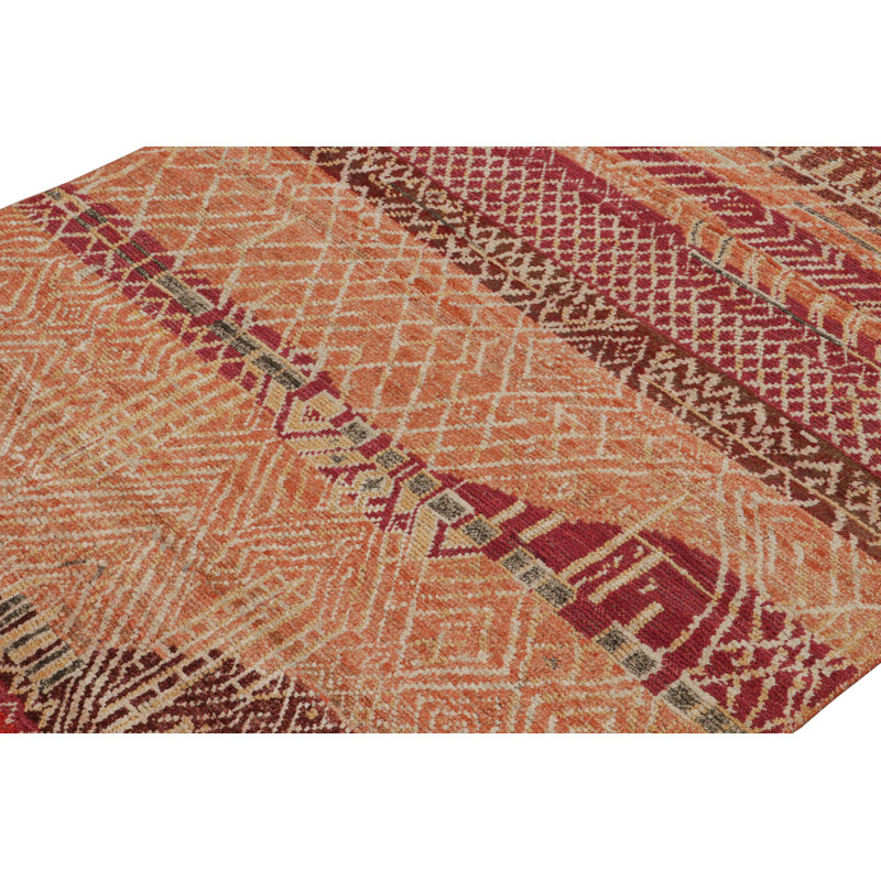 Rug & Kilim’S Moroccan Rug In Red, Orange & Beige-Brown Geometric Patterns, Rectangle 10' x 14'
