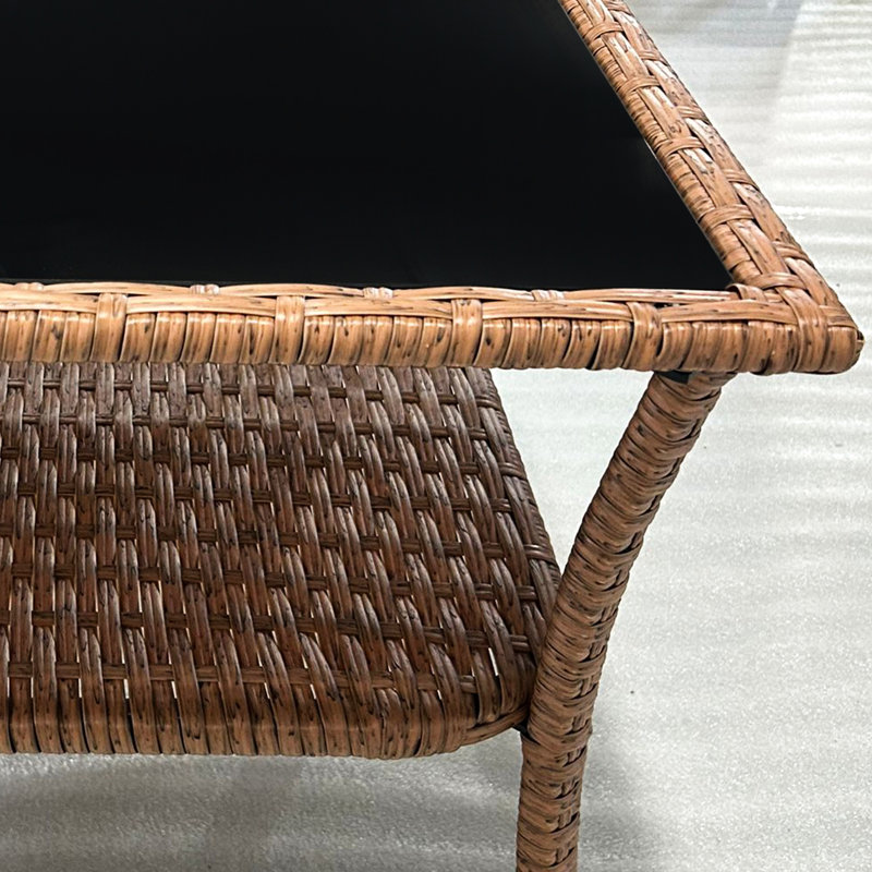 2 Outdoor Table With Black + Brown Finish And Tempered Glass Patio End Storage Function