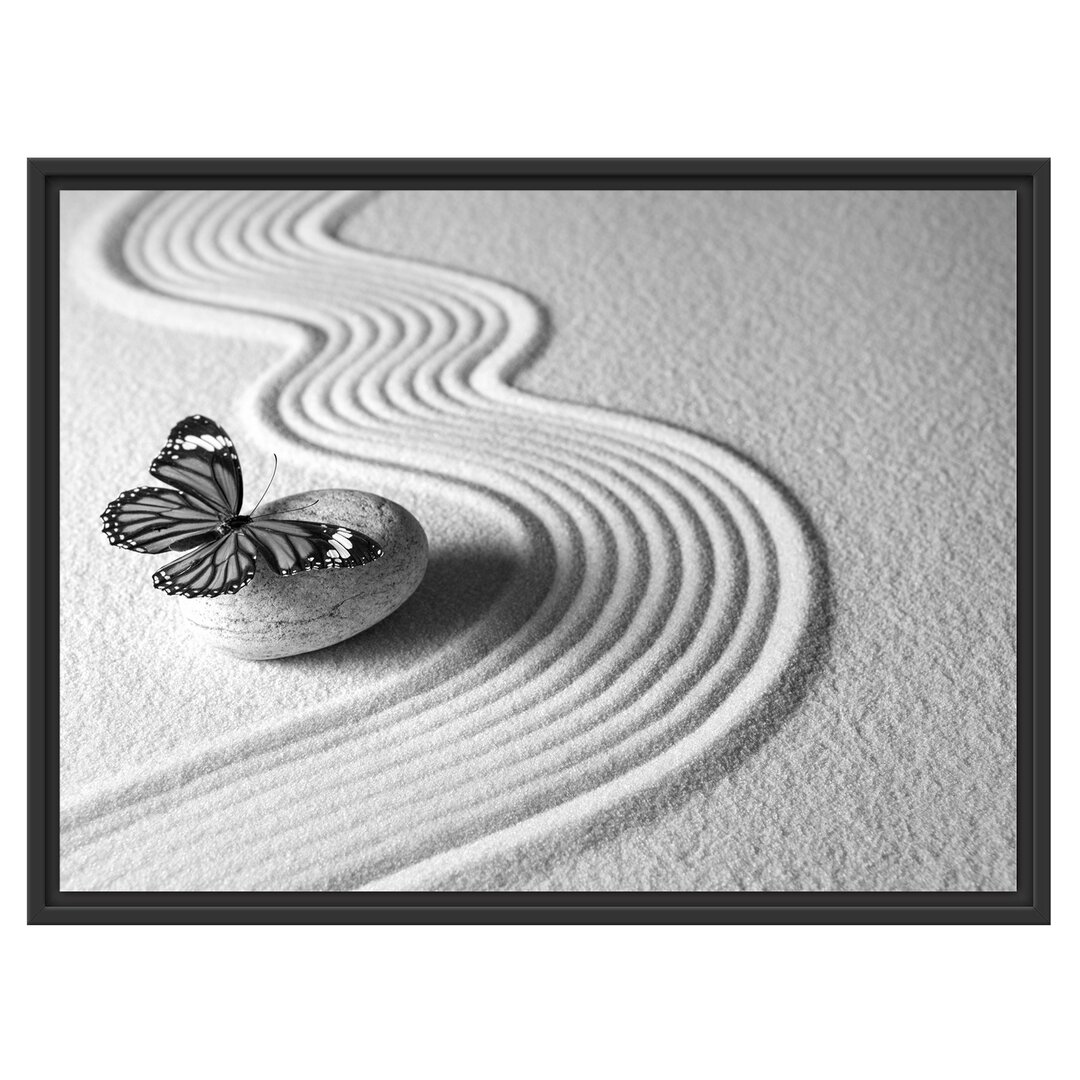 Gerahmtes Wandbild Zen Schmetterling Kunst B&W