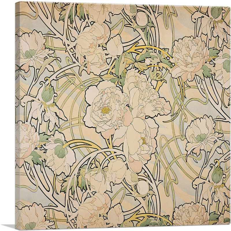 «Peonyes 1897» par Alphonse Mucha, reproduction d'art graphique sur toile tendue, H 18 po x l 18 po x 1,5 po