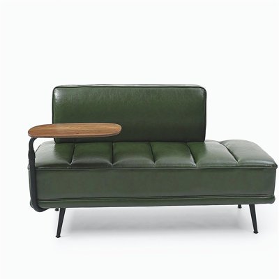 Banc de bout de lit moderne de 55 po de largeur, revêtement en similicuir vert avec table d'appoint, canapé pivotant à 360 degrés, repose-pieds de vestibule, banc de fenêtre avec pieds en métal pour chambre à coucher, salon